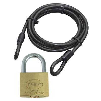 Staalkabel met 60 mm hangslot - 10m x 12mm kabel - geplastificeerd - trailer vastzetten