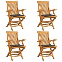 Tuinstoelen 4 st met taupe kussens massief teakhout