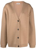 Miu Miu cardigan en laine mélangée à logo brodé - Marron