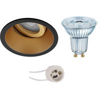 LED Spot Set - LEDVANCE Parathom PAR16 927 36D - Pragmi Zano Pro - GU10 Fitting - Dimbaar - Inbouw Rond - Mat Zwart/Goud - 3.7W - Warm Wit 2700K - Kantelbaar - Ø93mm