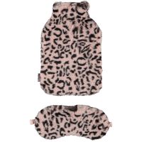 Superzachte fluffy cheetah/luipaard print warmwaterkruik en slaapmasker cadeau set roze   - - thumbnail