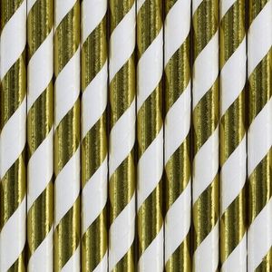 Papieren drinkrietjes goud/wit gestreept 20 stuks