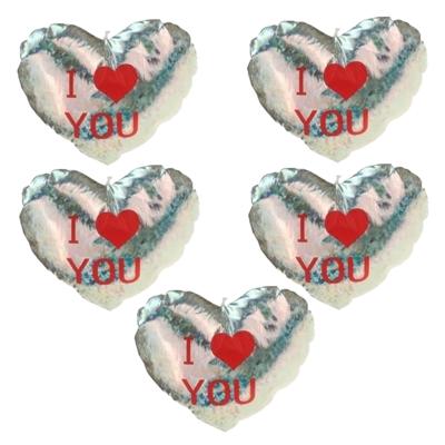 Sierkussen - 5x - zilver - 14 cm - glimmend - hart I Love You - Valentijn