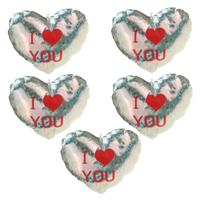 Sierkussen - 5x - zilver - 14 cm - glimmend - hart I Love You - Valentijn