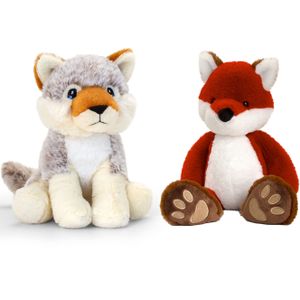 Pluche knuffels combi-set dieren vos en wolf 25 cm