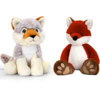 Pluche knuffels combi-set dieren vos en wolf 25 cm