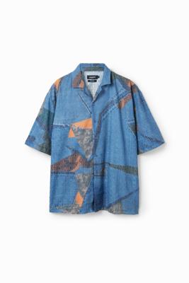 Resort shirt met patch - BLUE - XL