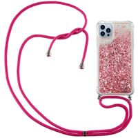 Lunso - Backcover hoes met koord - iPhone 14 Pro Max - Glitter Roze