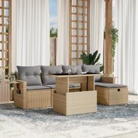 6-delige Loungeset met kussens poly rattan beige