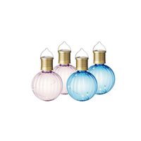 Set van 4x stuks buiten led lichtroze en blauwe lampion solar verlichting 11 cm