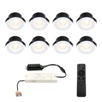 Set van 8 Cadiz LED Mini Inbouwspots met Trafo - 12 Volt 3 Watt 200 lumen - Dimbaar - Plat 26mm (Lage inbouwdiepte) - 2700K - IP44 waterdicht - Wit - Veranda spotjes - overkapping spotjes