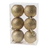 Kerstballen - 6x st - goud - glitters - 6 cm - kunststof - kerstversiering