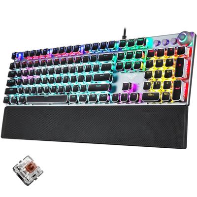 AULA F2088 108 Keys Mixed Light Plating Punk Mechanical Brown Switch Wired USB Gaming Keyboard with Metal Button (Silver)