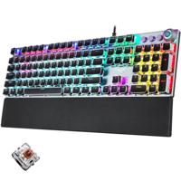 AULA F2088 108 Keys Mixed Light Plating Punk Mechanical Brown Switch Wired USB Gaming Keyboard with Metal Button (Silver)