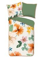 Descanso Dekbedovertrek "bloemen" - Ecru - (135x200 cm) - Biologisch Katoen satijn