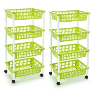 2x stuks opberger/organiser trolley/roltafel met 4 manden 85 cm groen