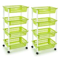 2x stuks opberger/organiser trolley/roltafel met 4 manden 85 cm groen - thumbnail