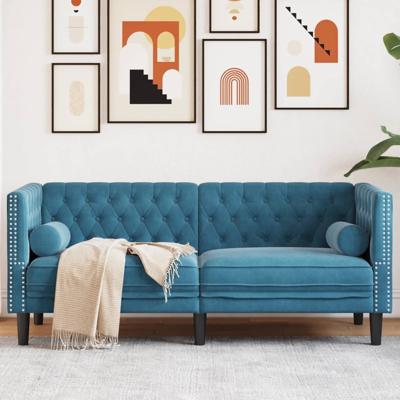 Tweezitsbank Chesterfield-stijl en bolsters fluweel blauw