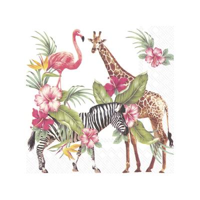 IHR tafel servetten Tropische safari dieren - 60x stuks - 3 laags - 33 x 33 cm