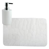 MSV badkamer droogloop mat/tapijt Kiezel - 50 x 80 cm - zelfde kleur zeeppompje - ivoor wit - Badmatjes