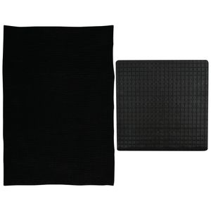 MSV Douche anti-slip mat en droogloop mat - Sevilla badkamer set - rubber/microvezel - zwart