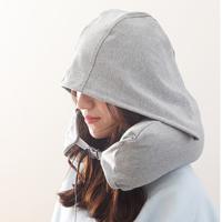 Draagbare vliegtuig reizen U-vormige Hooded kussen NAP tijd nek kussen (lichtgrijs)