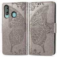 Butterfly Love bloemen reliëf horizontale Flip lederen case voor Galaxy A60 met houder & kaartsleuven & portemonnee & Lanyard (grijs)
