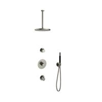 Hotbath Cobber - Inbouw Regendoucheset - Geborsteld Nikkel - 2 Stopkranen - Thermostatisch - Plafondbuis 30 cm - Hoofddouche 300 mm - Staafhanddouche - Waterbesparend