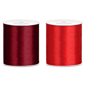 2x rollen hobby decoratie satijnlint bordeaux rood-rood 10 cm x 25 meter