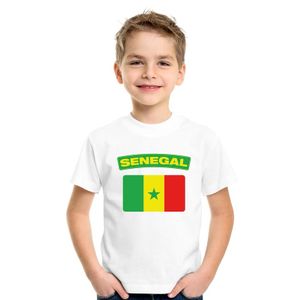 T-shirt met Senegalese vlag wit kinderen XL (158-164)  -