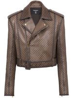 Balmain veste en cuir à logo embossé - Marron