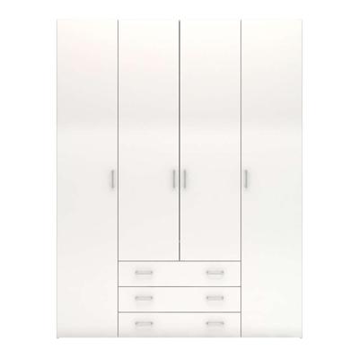 Leen Bakker - Kledingkast Space - 4-deurs - Hoogglans - 200,4x154x49,5 Cm - Spaanplaat - Wit - 49.5x154x200.4 Cm