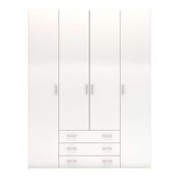 Leen Bakker - Kledingkast Space - 4-deurs - Hoogglans - 200,4x154x49,5 Cm - Spaanplaat - Wit - 49.5x154x200.4 Cm