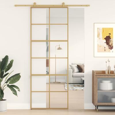 VidaXL Schuifdeur 76x205 cm helder esg-glas en aluminium goudkleurig