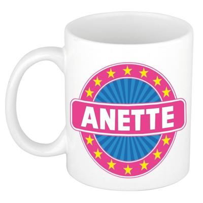 Anette voornaam koffiemok - beker - wit/roze - 300 ml - Cadeau - Dames - Collega - Moederdag