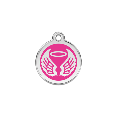 Angel Wings Hot Pink roestvrijstalen hondenpenning small/klein dia. 2 cm - Reddingo