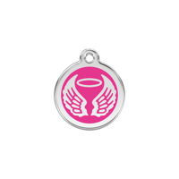 Angel Wings Hot Pink roestvrijstalen hondenpenning small/klein dia. 2 cm - Reddingo