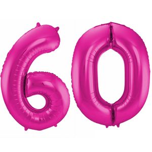 Cijfer ballonnen opblaas - Verjaardag versiering 60 jaar - 85 cm roze