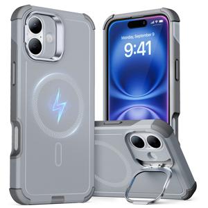 iPhone 16 Cyber Tough Case with Stash Stand (HaloLock) Light Grey