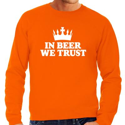 Koningsdag verkleed sweater heren - in beer we trust - oranje