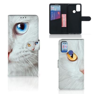 Alcatel 1S (2021) | Telefoonhoesje | Met pasjeshouder | Witte Kat