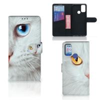 Alcatel 1S (2021) | Telefoonhoesje | Met pasjeshouder | Witte Kat