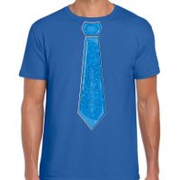 Verkleed t-shirt voor heren - stropdas glitter blauw - blauw - carnaval - foute party