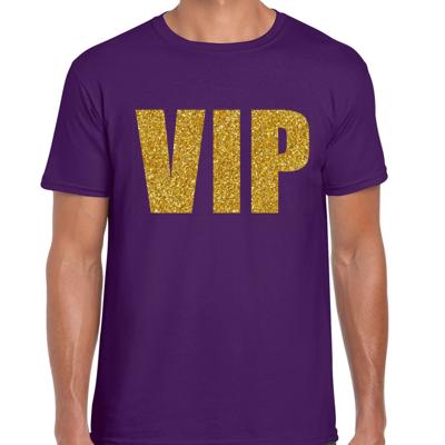 Verkleed glitter T-shirt voor heren - paars - VIP - glitter goud - foute party