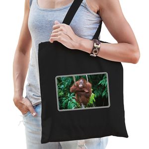 Dieren tas met apen foto zwart voor volwassenen - Orang Oetan aap cadeau tasje   -