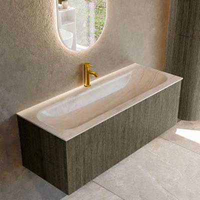 Badmeubel Mondiaz Kurve-Dlux | 120 cm | Meubelkleur Shadow | Wastafelkleur Meli | Solid surface | Wasbak midden spoelbak | 1 kraangat