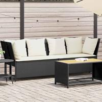 Tuinbank met kussens poly rattan zwart