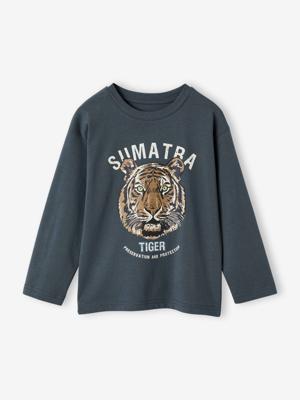 Jongensshirt met grappig dierenmotief petrolblauw