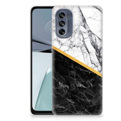 Motorola Moto G62 5G | TPU | Siliconen hoesje | Marmer Wit Zwart - Origineel Cadeau Man