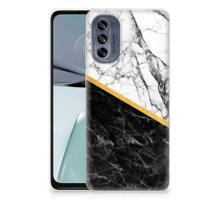 Motorola Moto G62 5G | TPU | Siliconen hoesje | Marmer Wit Zwart - Origineel Cadeau Man